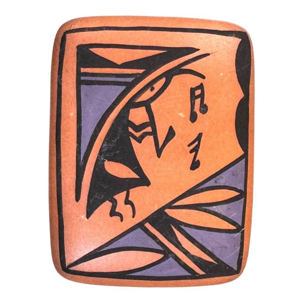 Signed Vintage Pottery Dancing Kokopelli Mini Trinket Box Southwest Design Lid